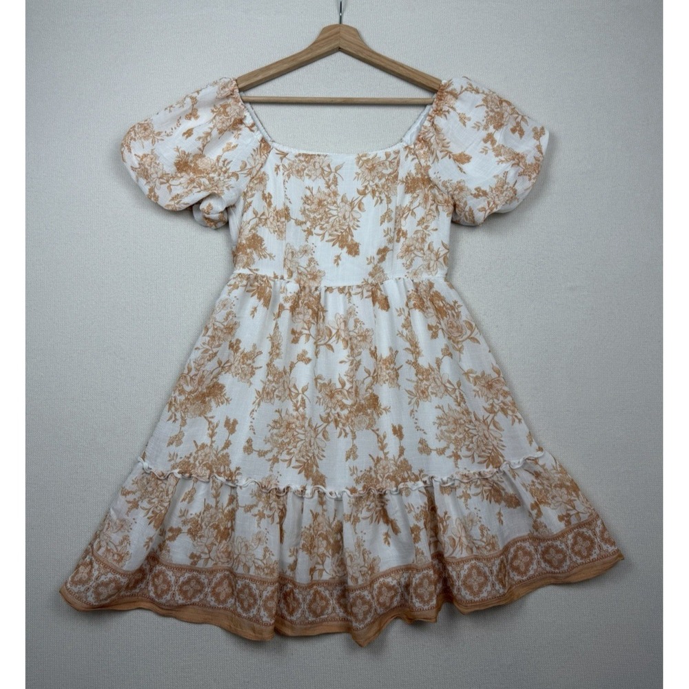 Blu Pepper Floral Mini Dress Small Cottagecore Boho Puff Sleeve Smocked Waist